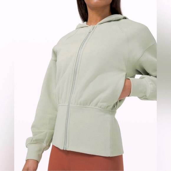 lululemon athletica green cotton fern hugged waist zip up relaxed fit Hoodie 12 - Picture 3 of 16